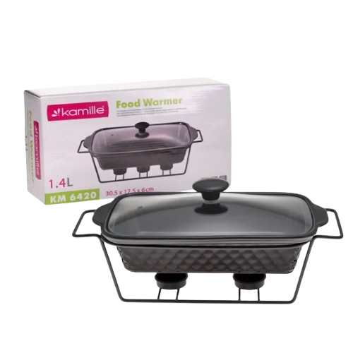 Марміт прямокутний 1,1л 30см кераміка скляна кришка + метал.підставка чорний 6420 KAMILLE Житомир - фото 7