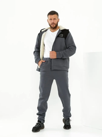 Чоловічий теплий костюм на флісі з хутром Сірий 56/58 Харків