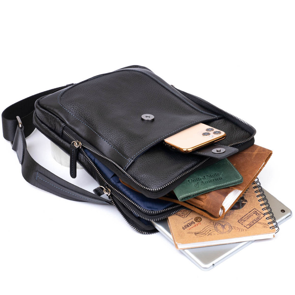 Сумка чоловіча планшет на два відділення шкіряна флотар SHVIGEL 11283 Чорна Київ - фото 7