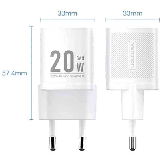 Зарядний пристрій 1xUSB-C 20W PD білий Vention Винница