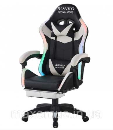Компьютерное кресло для геймера с подсветкой массажем пультом Bonro B 1 4 4 кресло геймерское с подставкой для ног белое Мостиска
