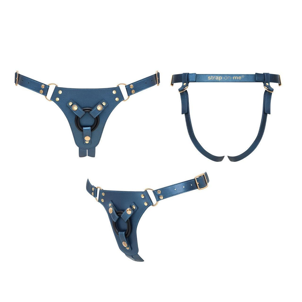Трусики для страпона Strap-On-Me Harness Generous Blue, One Size, штучна шкіра, регульовані ремені, змінні кріплення для дилдо Київ - фото 5