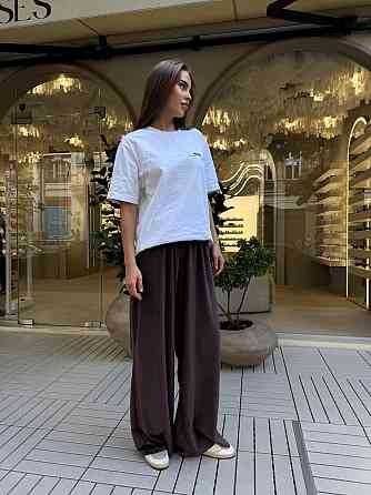 Жіночі базові об'ємні штани в стилі оверсайз турецький велюр Шоколад Одеса