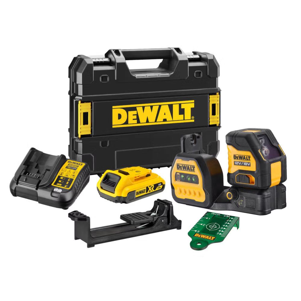Професійний рівень лазерний лінійний DeWALT DCE088D1G18 : з АКБ, 30м, 2 промені зелені Київ - фото 1