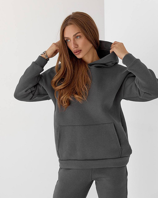 Женский спортивный теплый костюм оверсайз Графитовый M Харьков - изображение 2