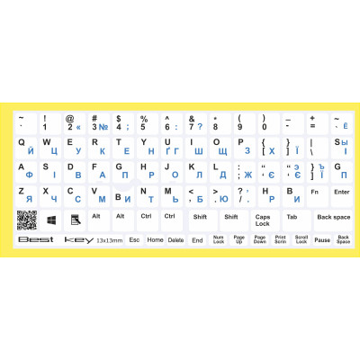 Наклейка на клавіатуру BestKey непрозора біла основа, 76, синій (BKU13WHI_BLU) Вінниця - фото 1