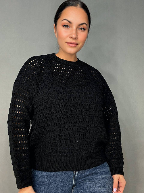 Свитер женский MIX RAY 6766 ажурная вязкая сетка прозрачный оверсайз, черный, one size Киев - изображение 16