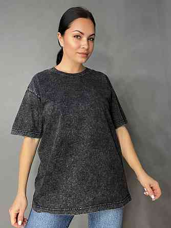 Футболка жіноча A-N 48020 базова оверсайз подовжена вільний крій варена тай дай one size, чорний, one size Київ