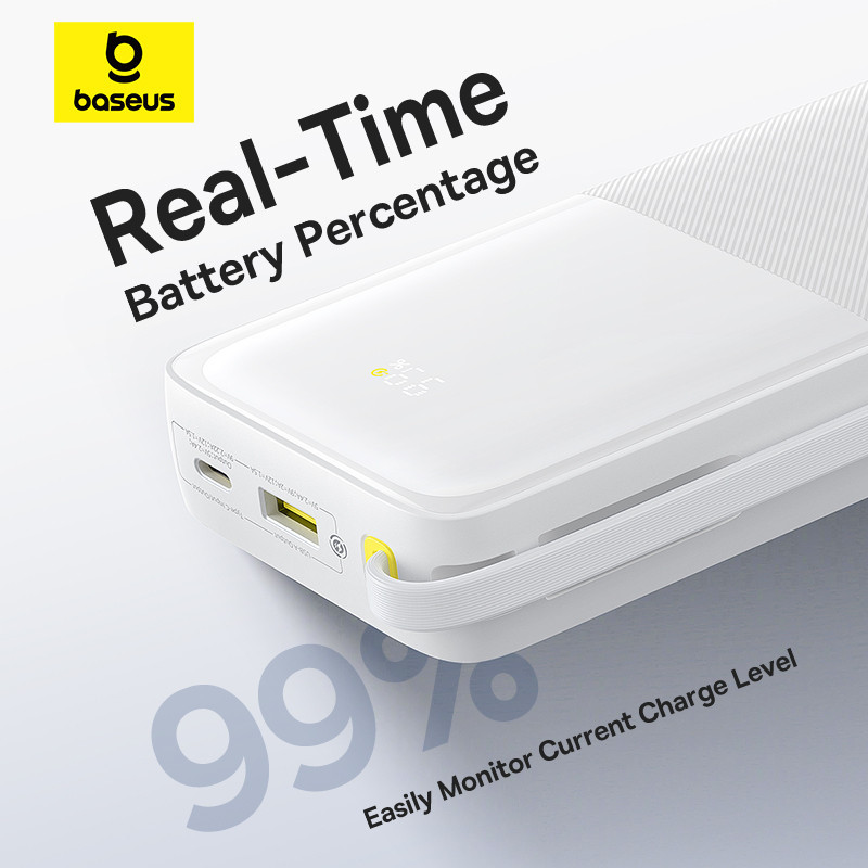 Павербанк 20000 mAh Baseus Bipow 2 20W Type-C быстрая зарядка цифровой дисплей встроенный кабель Type-C power bank повербанк Одесса - изображение 8
