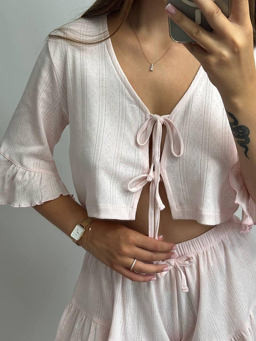 Жіночий комплект на зав'язках із шортами Рожевий XS-S Харків - фото 5