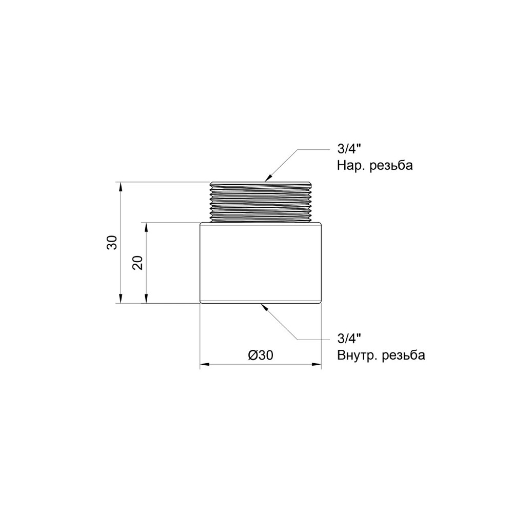 Подовжувач Thermo Alliance Standart 20х3/4" хром SD1302020 Київ - фото 2