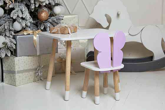 Дитячий стіл 46х60х45 і стілець крильця метелика 26х26х24, столик та стільчик для дівчинки, фіолетовий з білим Київ