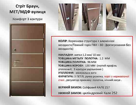 Двери уличные Redfort, модель Стрит Браун (Металл/МДФ) , комплектация Комфорт (3 контура) Киев