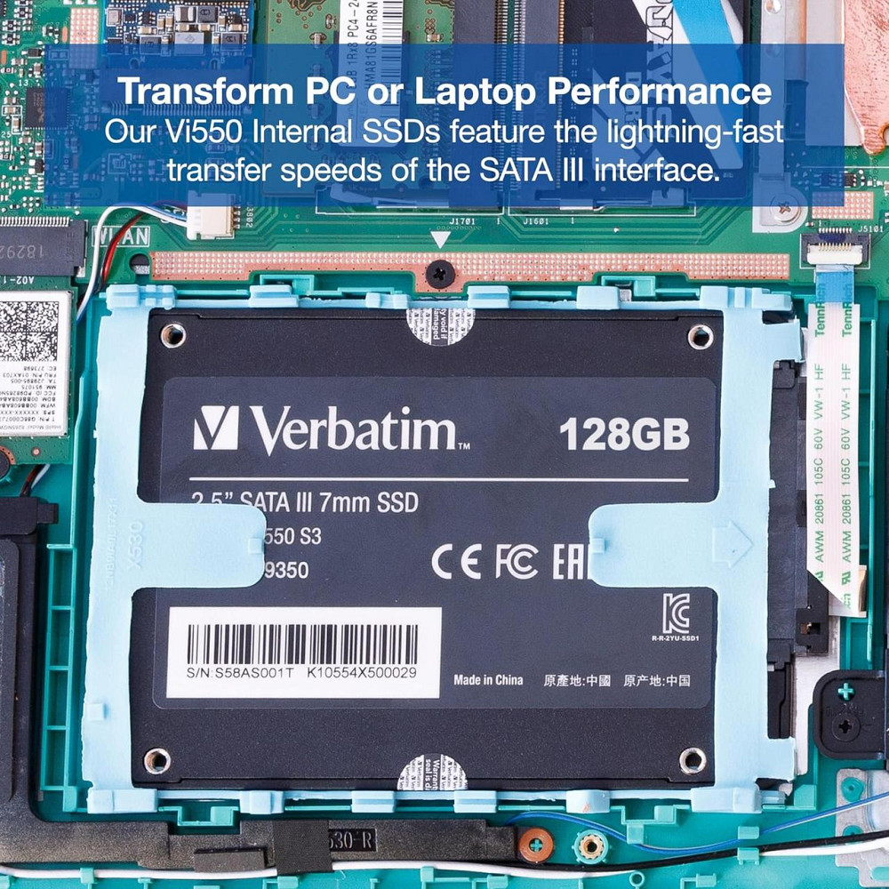SSD Verbatim VI500 S3 чорний 512 GB 2.5" SATA внутрішній, 560 MB/s, 3D NAND, для ноутбуків/ПК, внутрішній накопичувач Київ - фото 2
