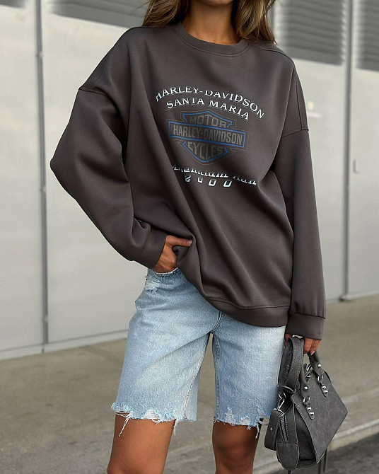 Женский теплый оверсайз свитшот с накатом трехнитка на флисе Графит Одесса - изображение 1