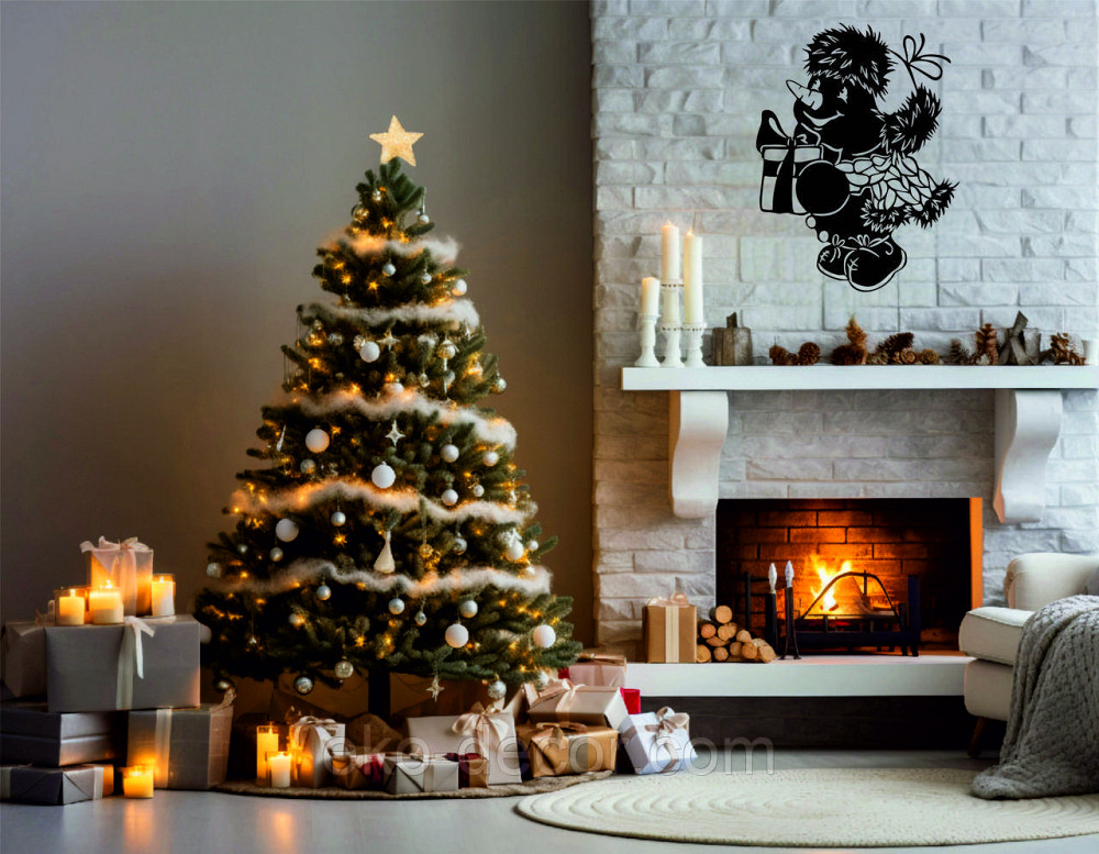 Декоративное настенное Панно «Снеговик», Декор на стену 70*52 см, Черный Киев - изображение 2