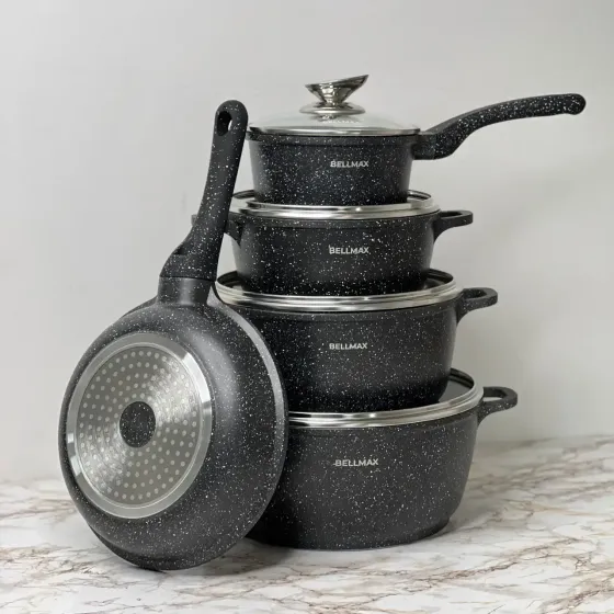 Набор посуды с гранитным антипригарным покрытием BellMax BM-305 из 12 предметов Черный Коломия