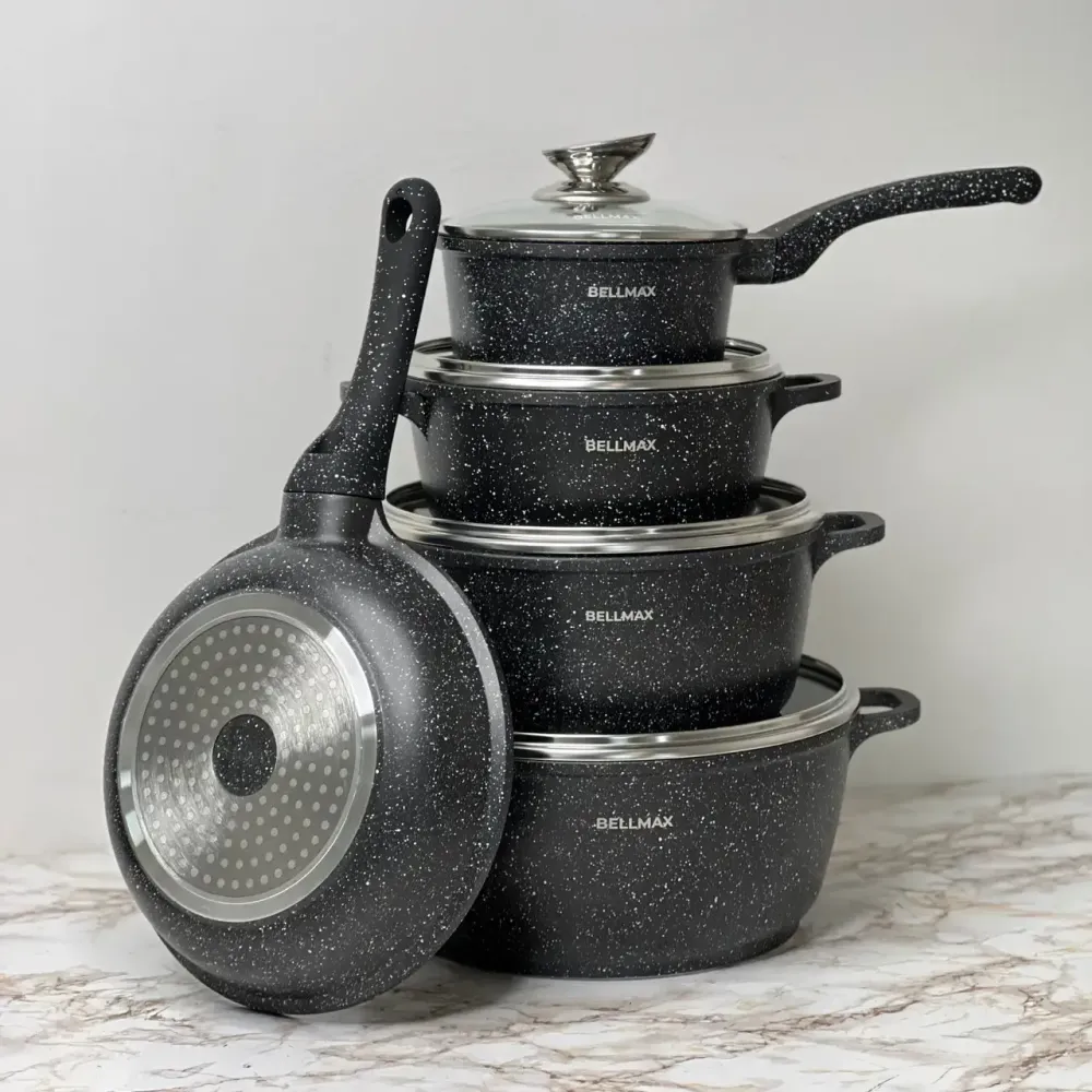 Набор посуды с гранитным антипригарным покрытием BellMax BM-305 из 12 предметов Черный Коломия - фото 2