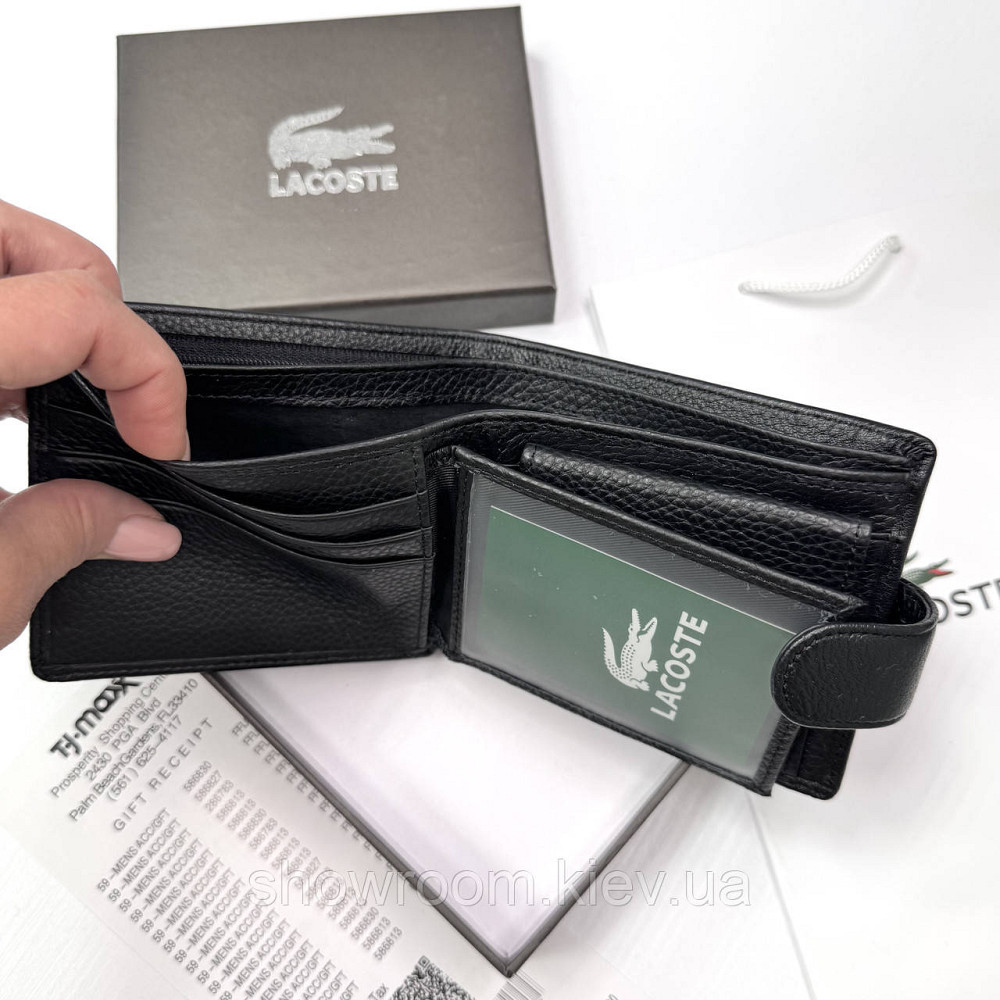 Чоловічий брендовий гаманець із натуральної шкіри на кнопці Lacoste (6605) Київ - фото 7