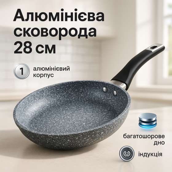 Сковорода с антипригарным покрытием внутренней поверхности Unique UN-5106 28 см, Сковорода фирменная BZ-88 Львов