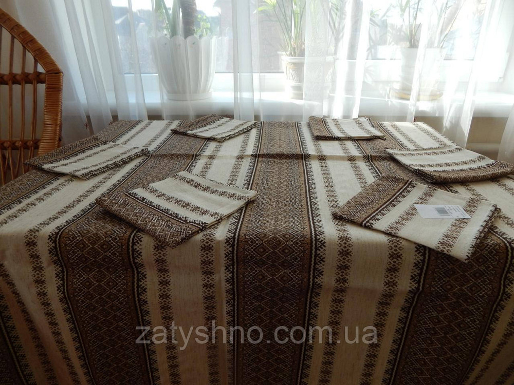 Кавовий комплект скатертини та серветок на льону Київ - фото 10