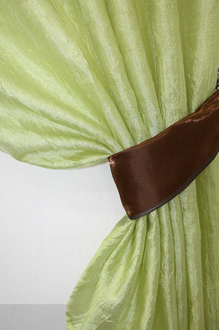 Кухонні штори VR-Textil № 073к з ламбрекеном і підхватами салатовий з коричневим 270х150 см (59-591) Київ - фото 3