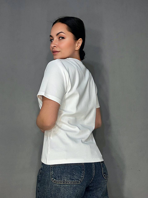 Футболка женская A-N 30153 с вышивкой базовая однотонная one size, белый, one size Киев - изображение 4