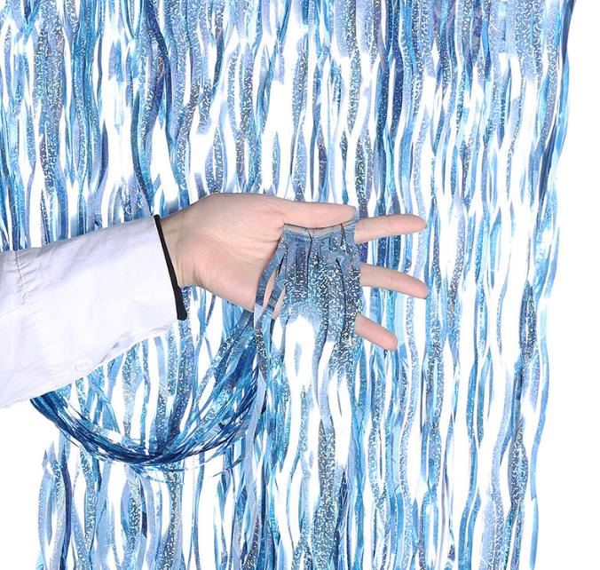 Дощик для фотозони хвилястий з голограмою 2 м на 1 м блакитний Київ - фото 1