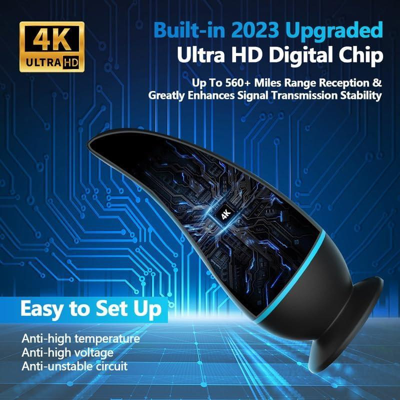 Кімнатна цифрова HD-антена для Smart TV ITBAZ з підсилювачем сигналу 600 миль — ТБ-антена з підтримкою 4K 1080P, Чорна Київ - фото 3