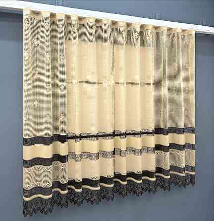 Тюль сітка VR-Textil Juli № 1874т Арка на кухню колір бежевий з венге 300х150 см (53-0147) Київ