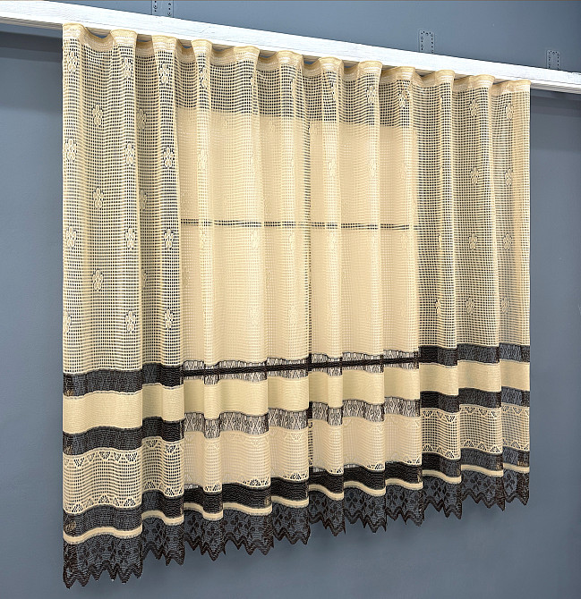 Тюль сітка VR-Textil Juli № 1874т Арка на кухню колір бежевий з венге 300х150 см (53-0147) Київ - фото 1