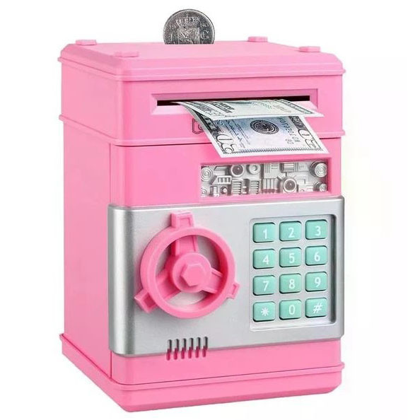 Электронная копилка сейф банкомат для детей с PIN-кодом, автоматический прием банкнот и монет Pink PW-90 Львів - фото 1