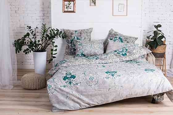 Простирадло Ecotton Євро 220х240 см Бязь сірого кольору з вензелями Коломыя