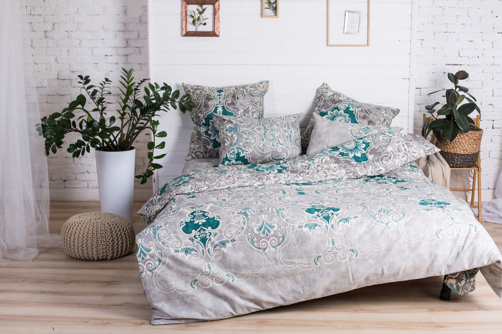 Простирадло Ecotton Євро 220х240 см Бязь сірого кольору з вензелями Коломыя - изображение 1