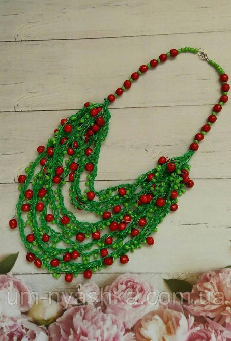 Намисто дерев'яне червоно-зелене кольє Кривий Ріг - фото 1