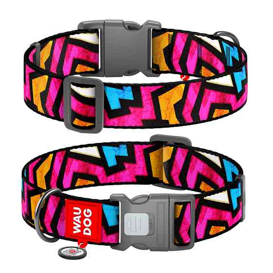 Нашийник для собак нейлоновий WAUDOG Nylon з QR паспортом, малюнок "Графіті", пластиковий фасте Коломыя
