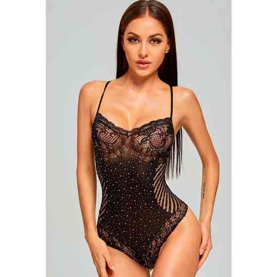 Эротическое боди усеянное стразами с открытой спиной - Чёрный - XS/S/M – Эротическое бельё Винница