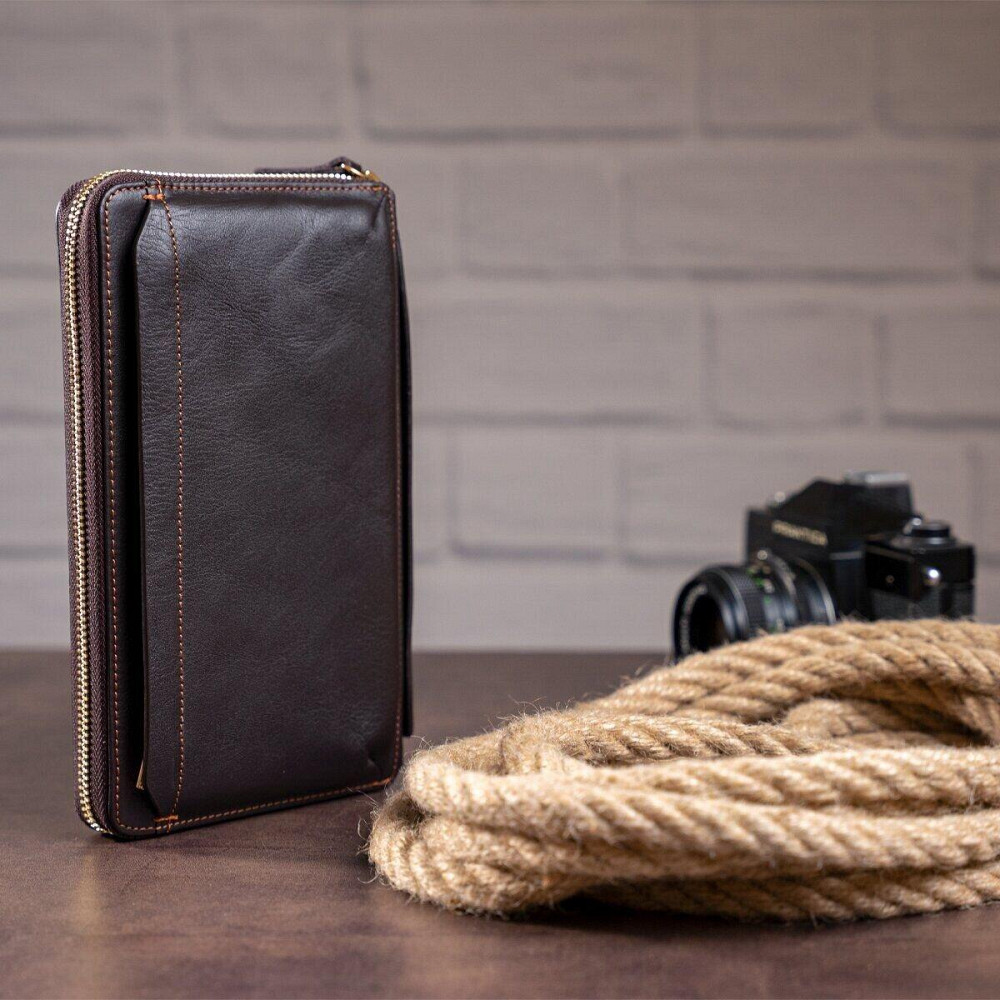 Мужской клатч-барсетка с ремешком на руку Коричневый (Vintage) Киев - изображение 10