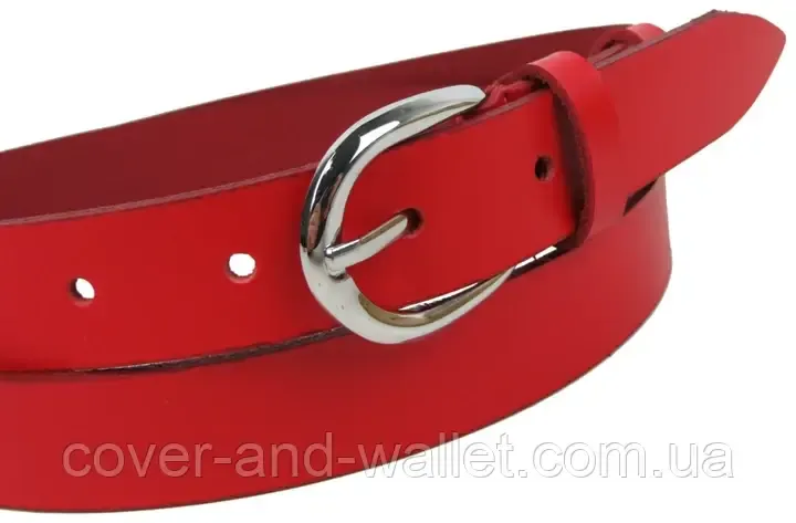 Универсальный женский ремень из натуральной кожи красного цвета 25мм Puos Киев - изображение 2