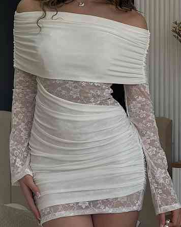 Жіноче романтичне мініплаття з відкритими плечима гіпюр+мікродайвінг Молочний, 46/48 Одеса