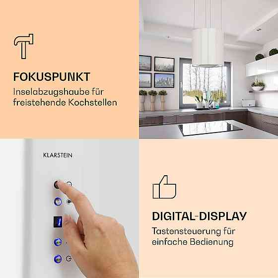 Острівна витяжка Barett Ø35 см, рециркуляція, 558 м3/год, світлодіодний фільтр з активованим вугіллям, білий Рівне