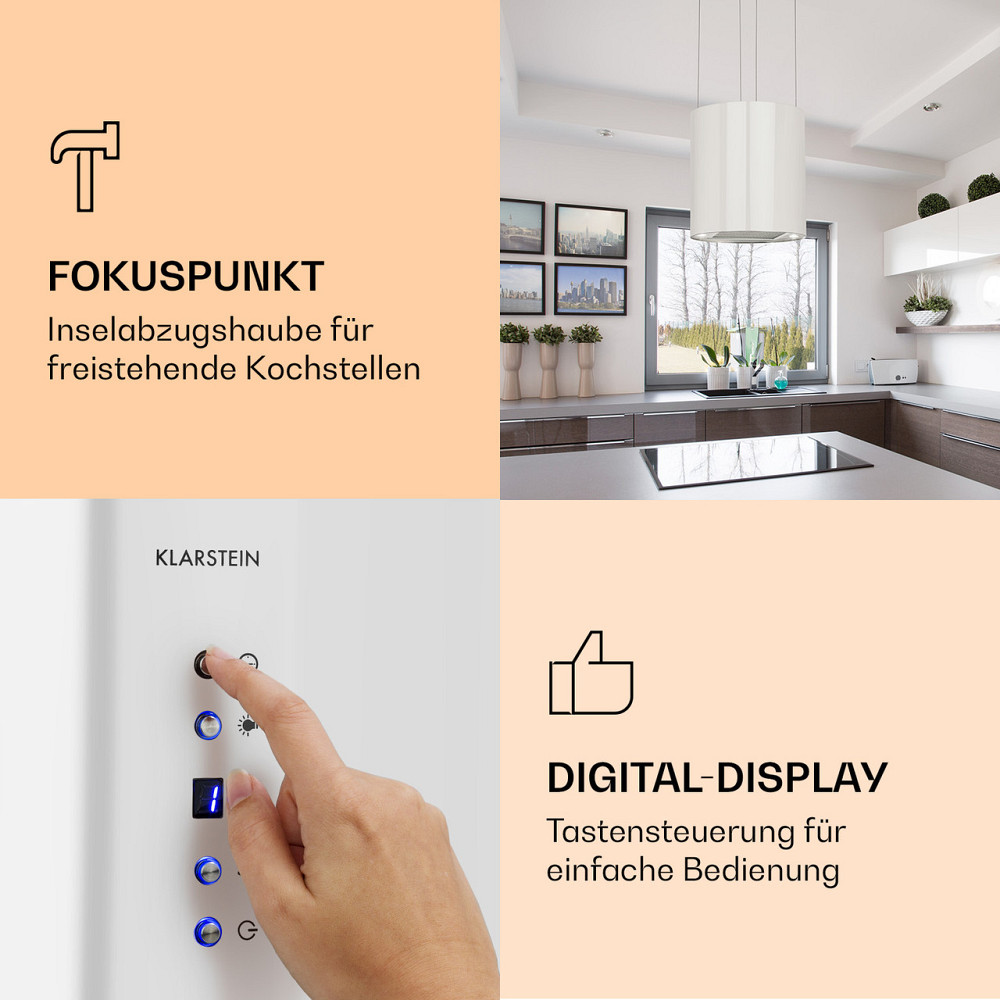 Острівна витяжка Barett Ø35 см, рециркуляція, 558 м3/год, світлодіодний фільтр з активованим вугіллям, білий Рівне - фото 5