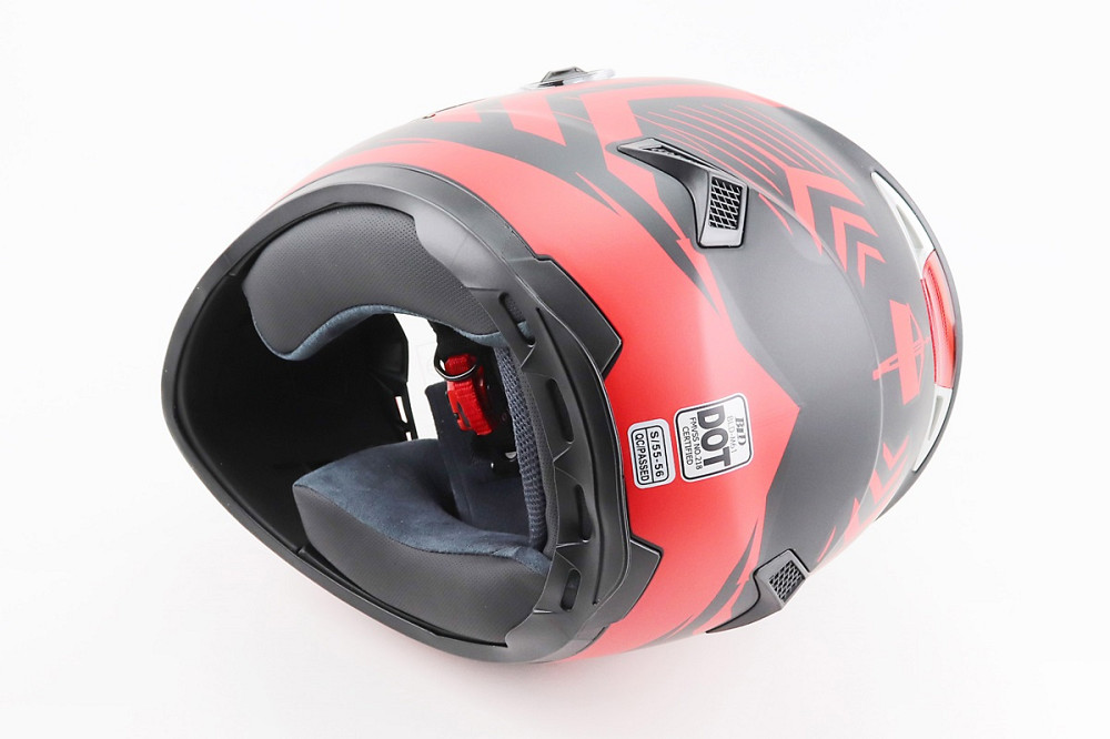 Шолом інтеграл, закритий (сертифікація DOT)+відкидні окуляри BLD-М61 S (55-56см), ЧОРНО-ЧЕРВОНИЙ (флуоресцентний) Київ - фото 2