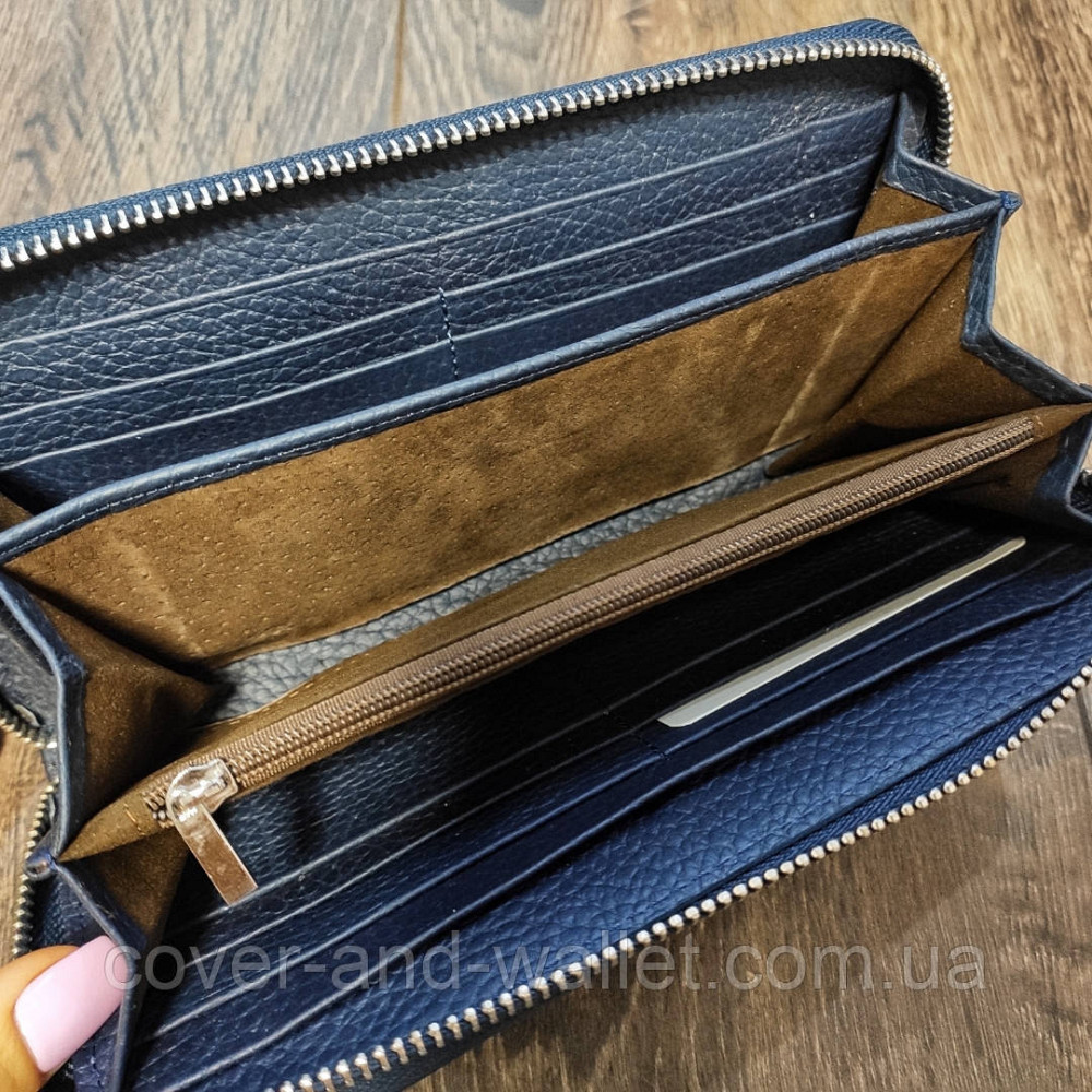 Синій шкіряний гаманець клатч на блискавці Marco Coverna MC 7003 Київ - фото 6