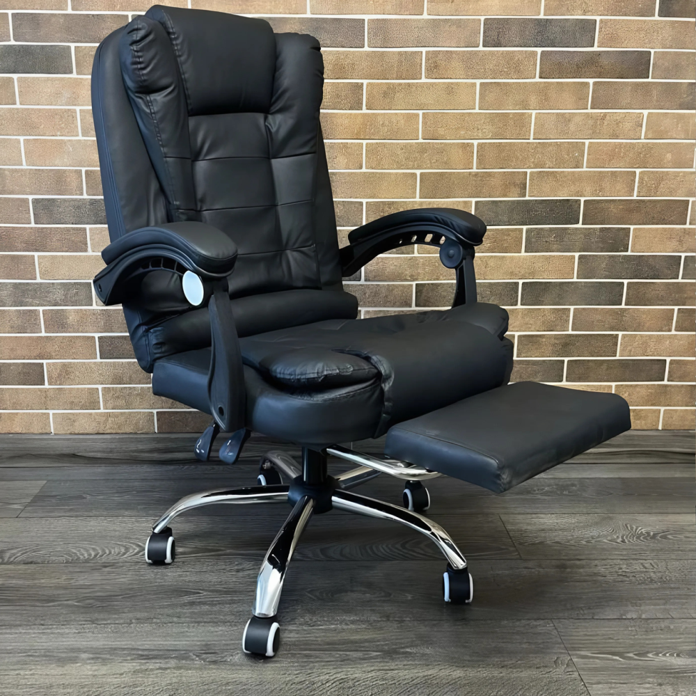 Крісло офісне ортопедичне чорного кольору поворотне ,міцне комп'ютерне з еко шкіри і підставкою для ніг до 120 кг Львів - фото 9