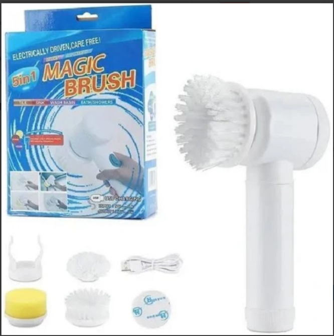Електрична щітка 5в1 для прибирання та миття посуду з 3 насадками Magic Brush на батарейках Одеса - фото 1