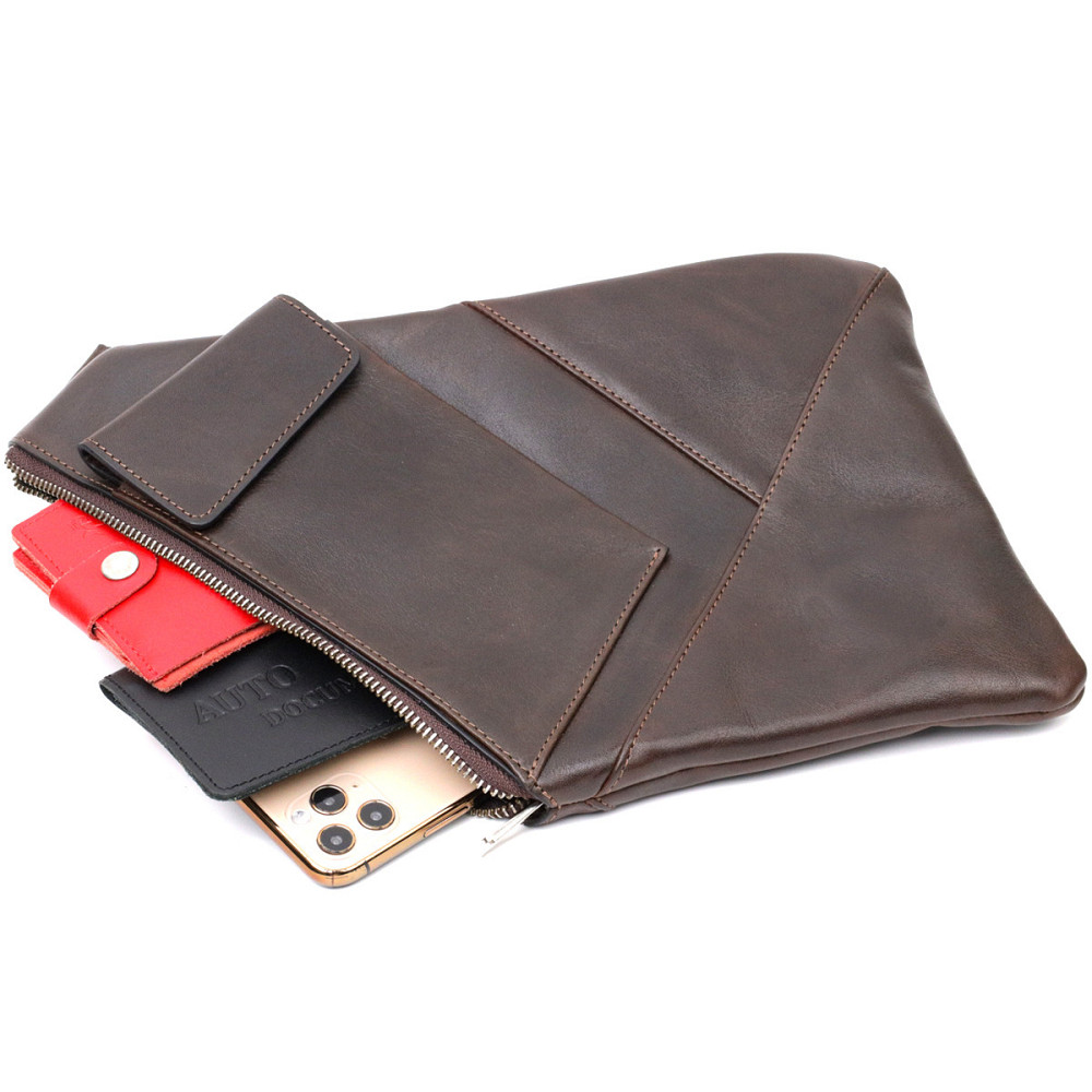 Стильна чоловіча сумка на плечі із натуральної шкіри GRANDE PELLE 11669 Коричнева Київ - фото 7