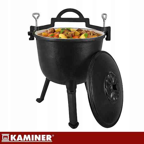 Чавунний казан на 8 літрів із кришкою та ніжками для багаття Kaminer (27376) Нововолинськ