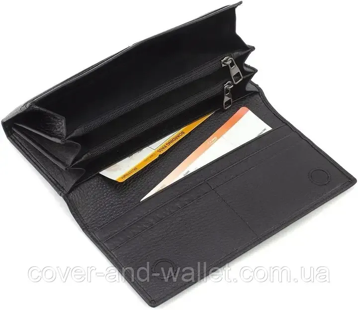 Класичний жіночий гаманець чорного кольору з італійської преміальної шкіри Marco Coverna Київ - фото 4