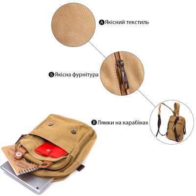 Сумка Vintage З двома відділеннями з текстилю Пісочна (22166) Вінниця - фото 8